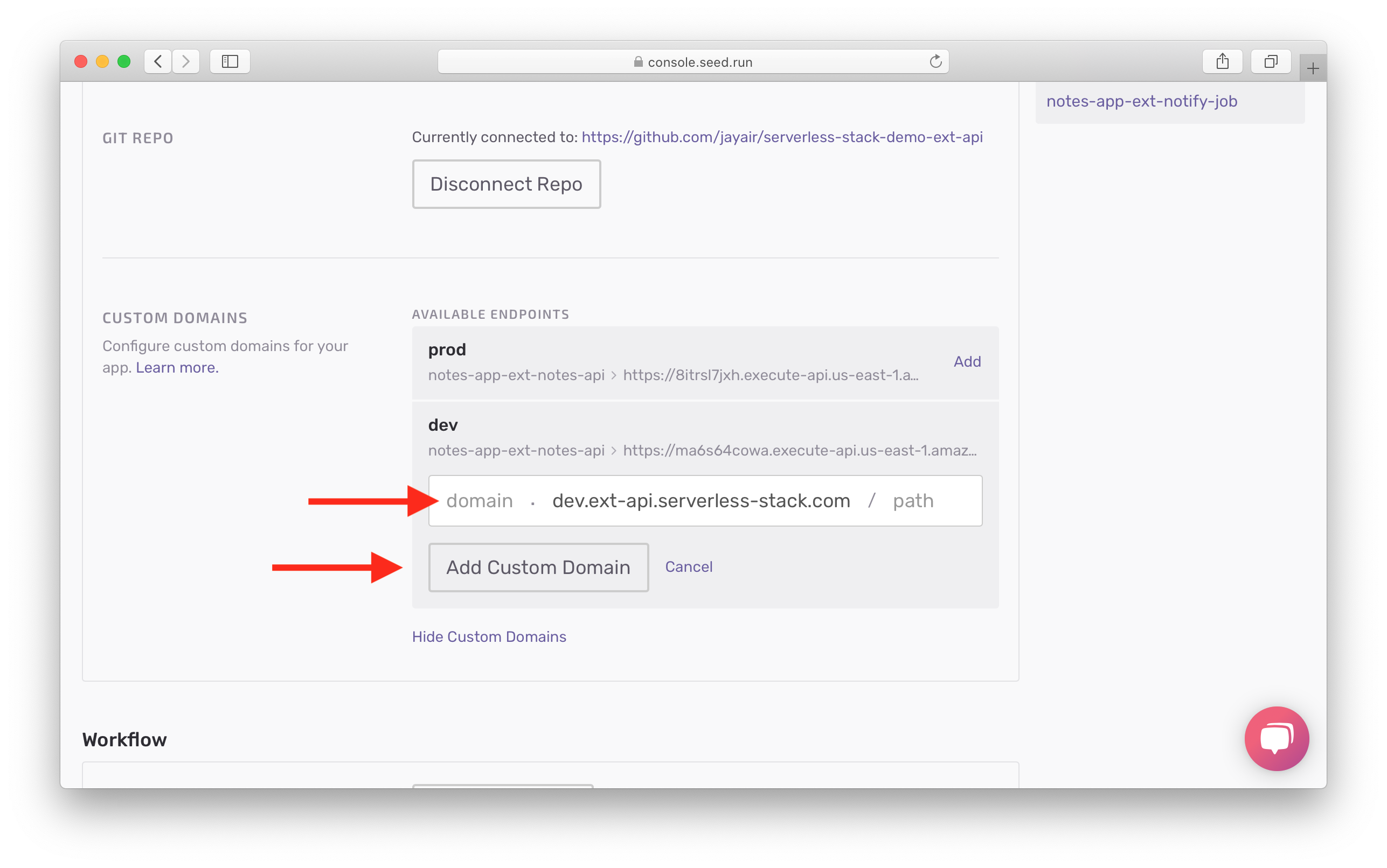 Select base domain for dev stage