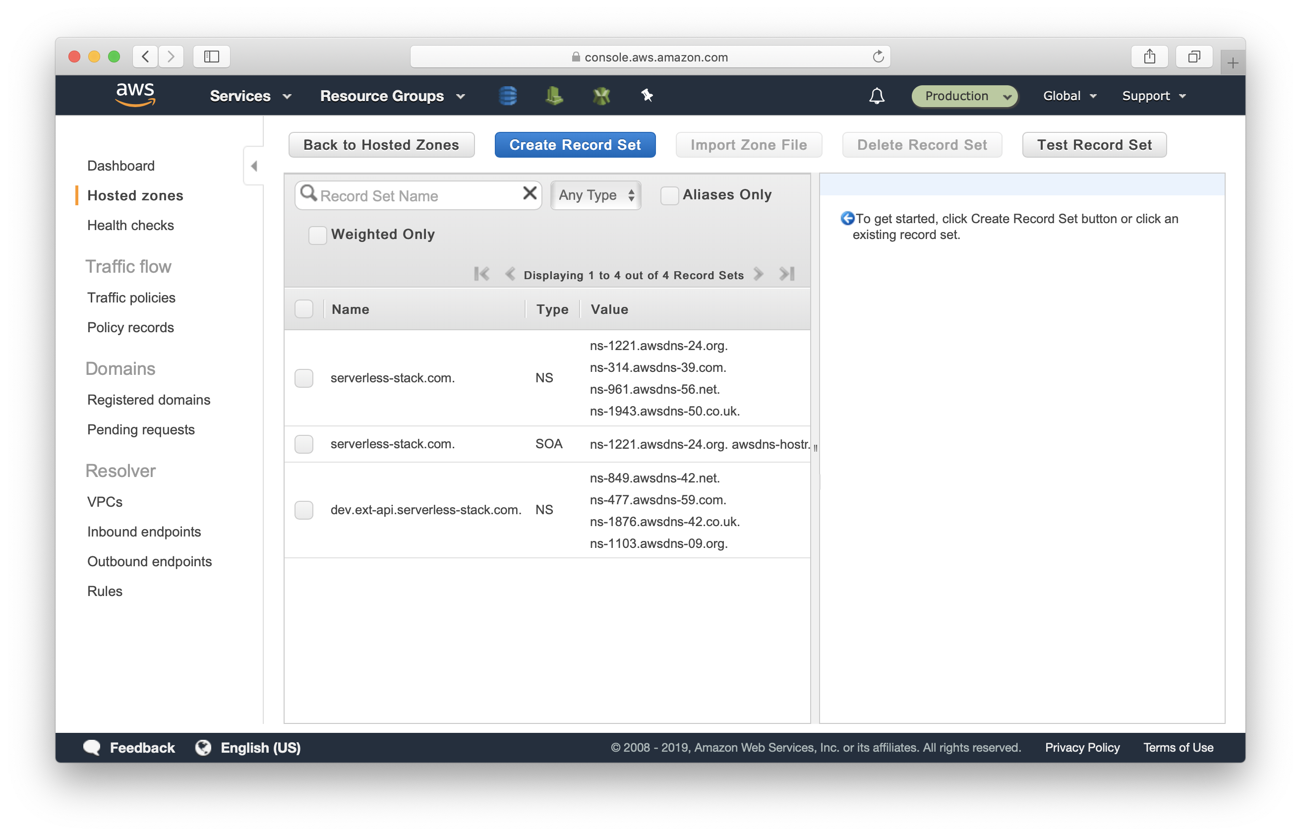 Show subdomain delegated to Development account