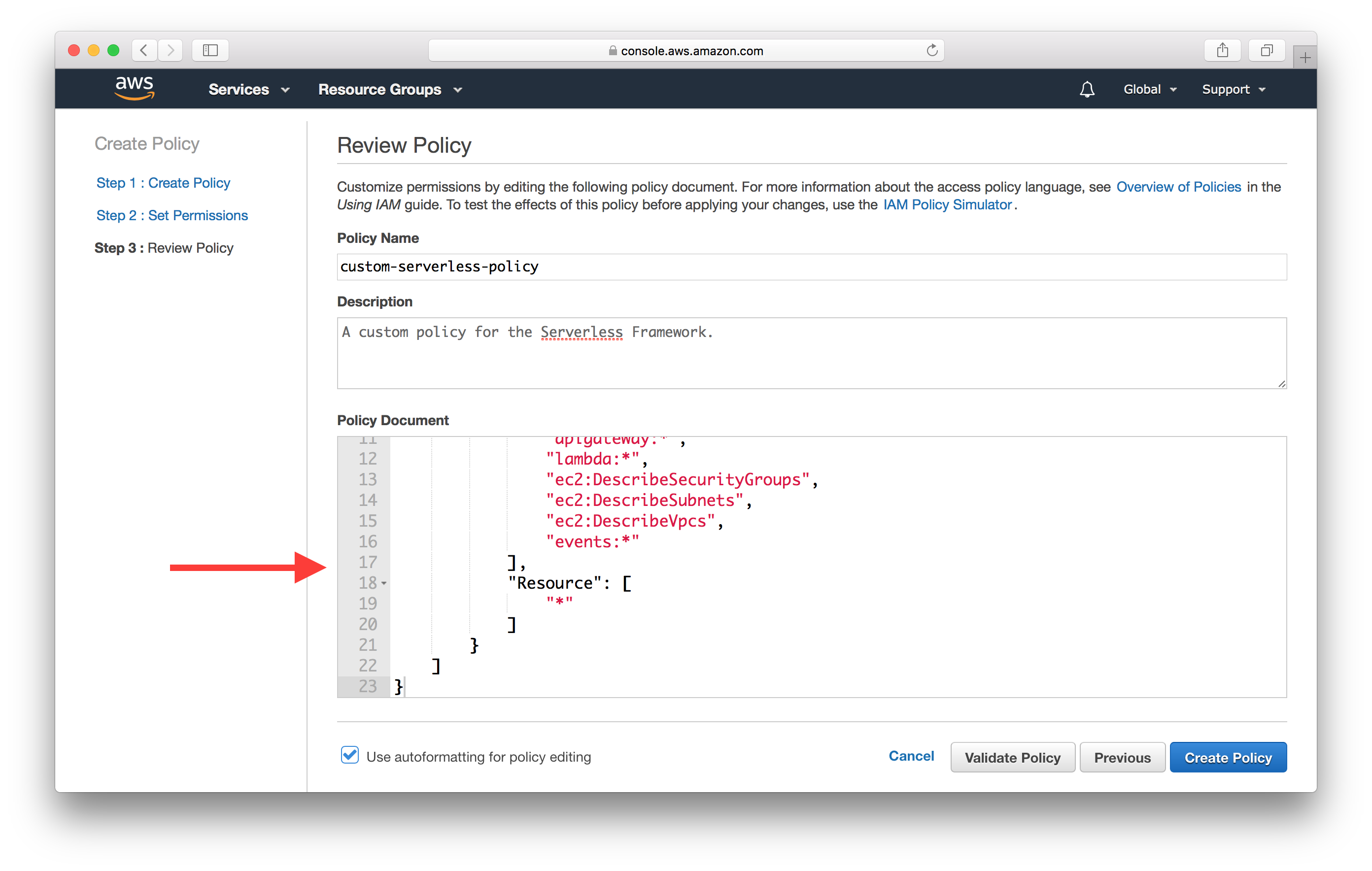 Create your own IAM Policy Screenshot