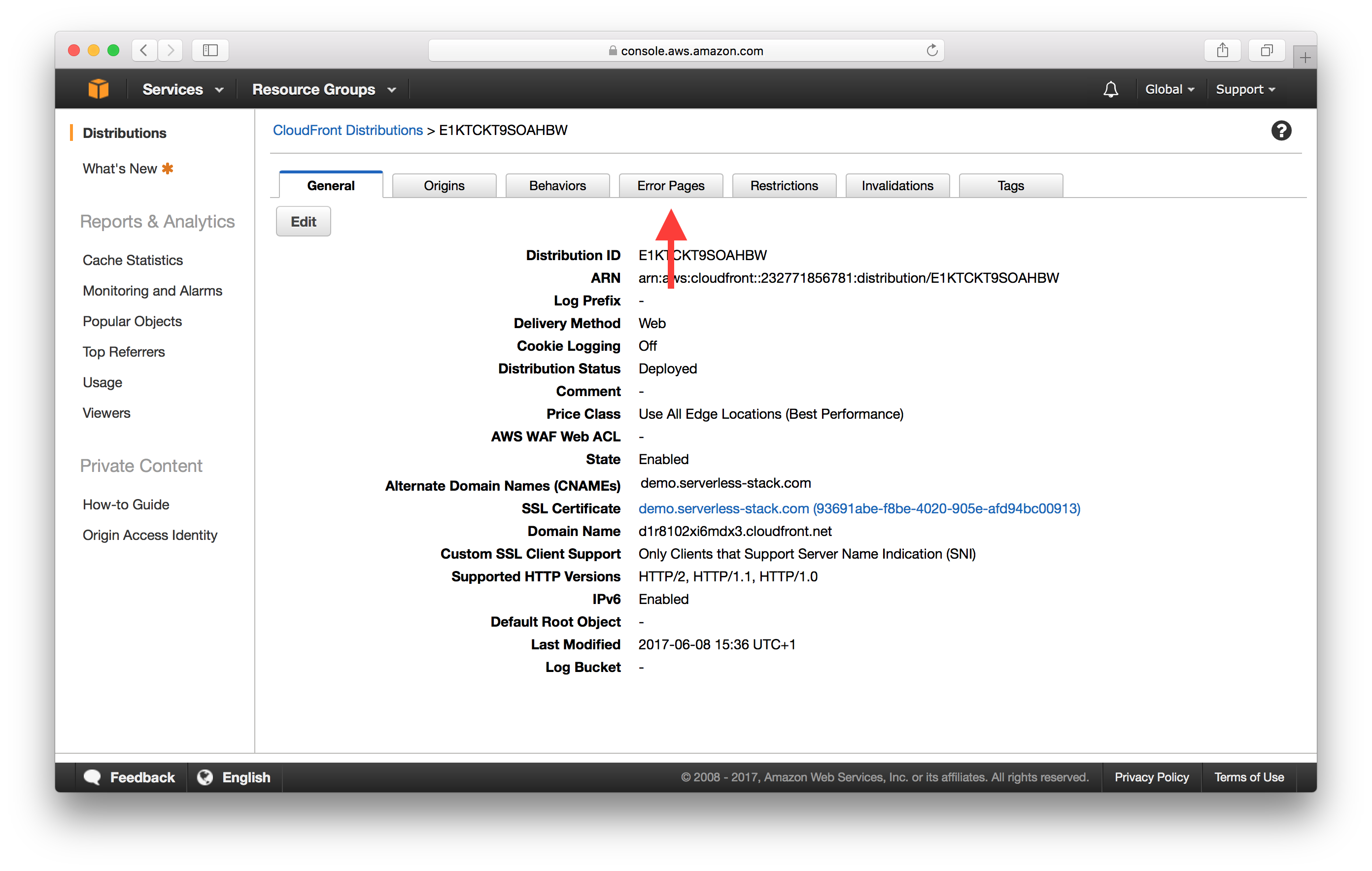 CloudFront Error Pages 화면