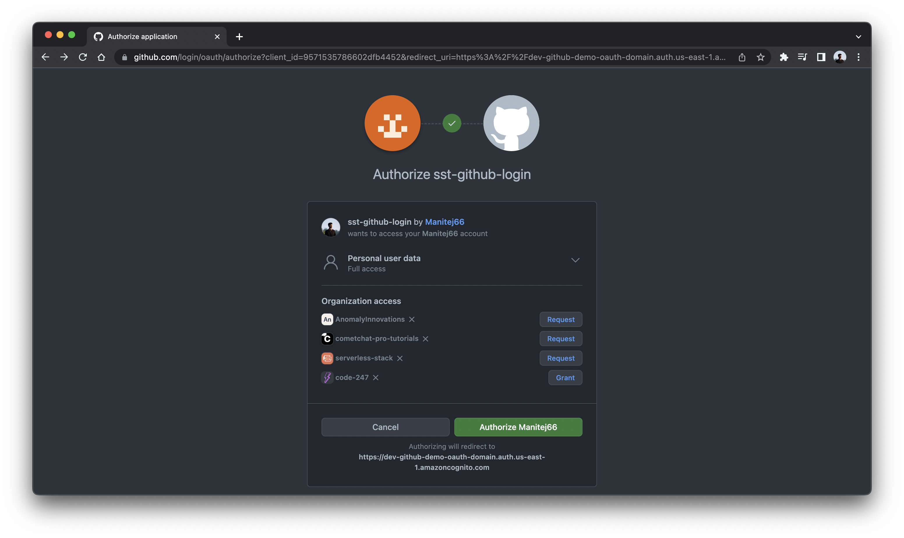 login button click GitHub login screen