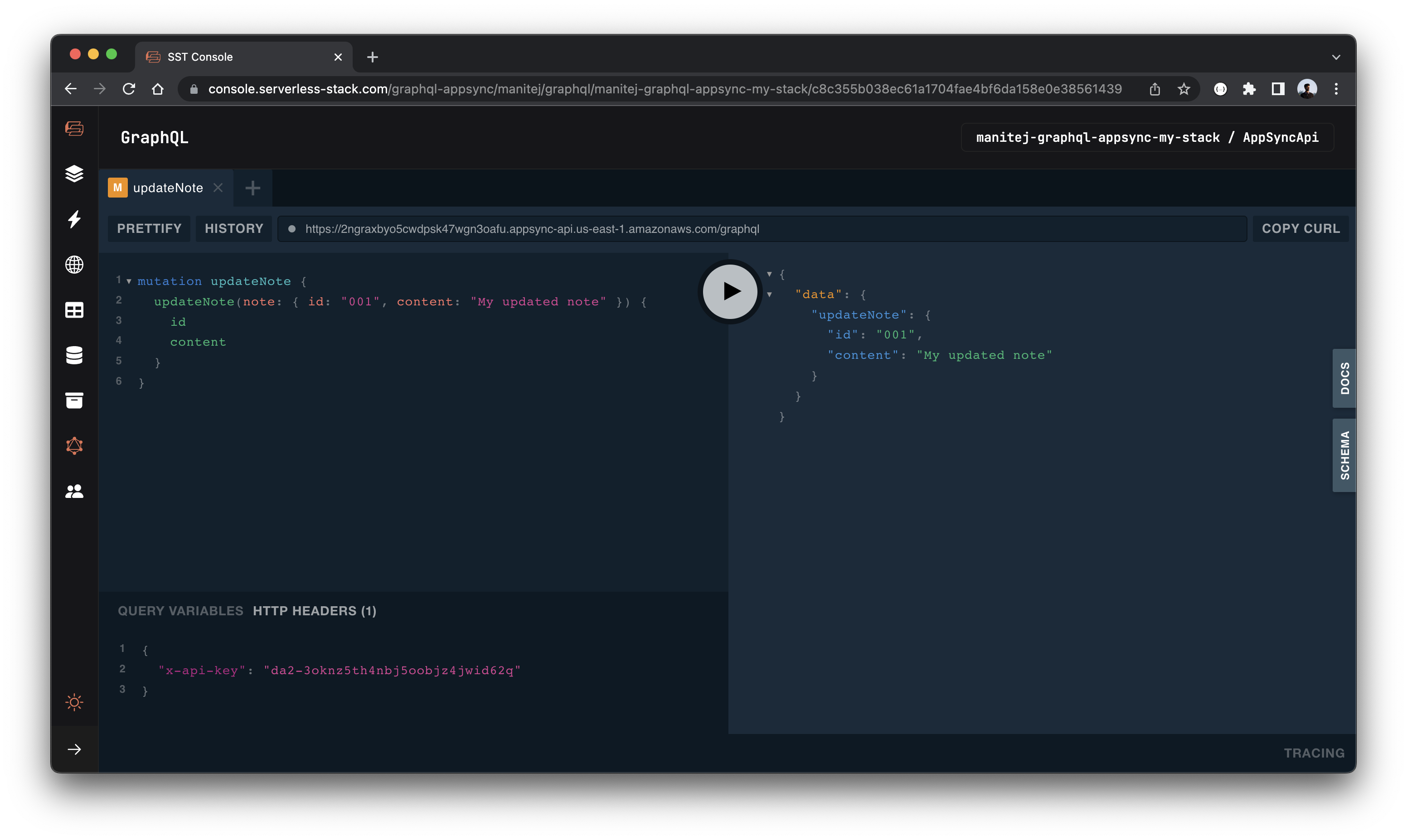 GraphQL console update note