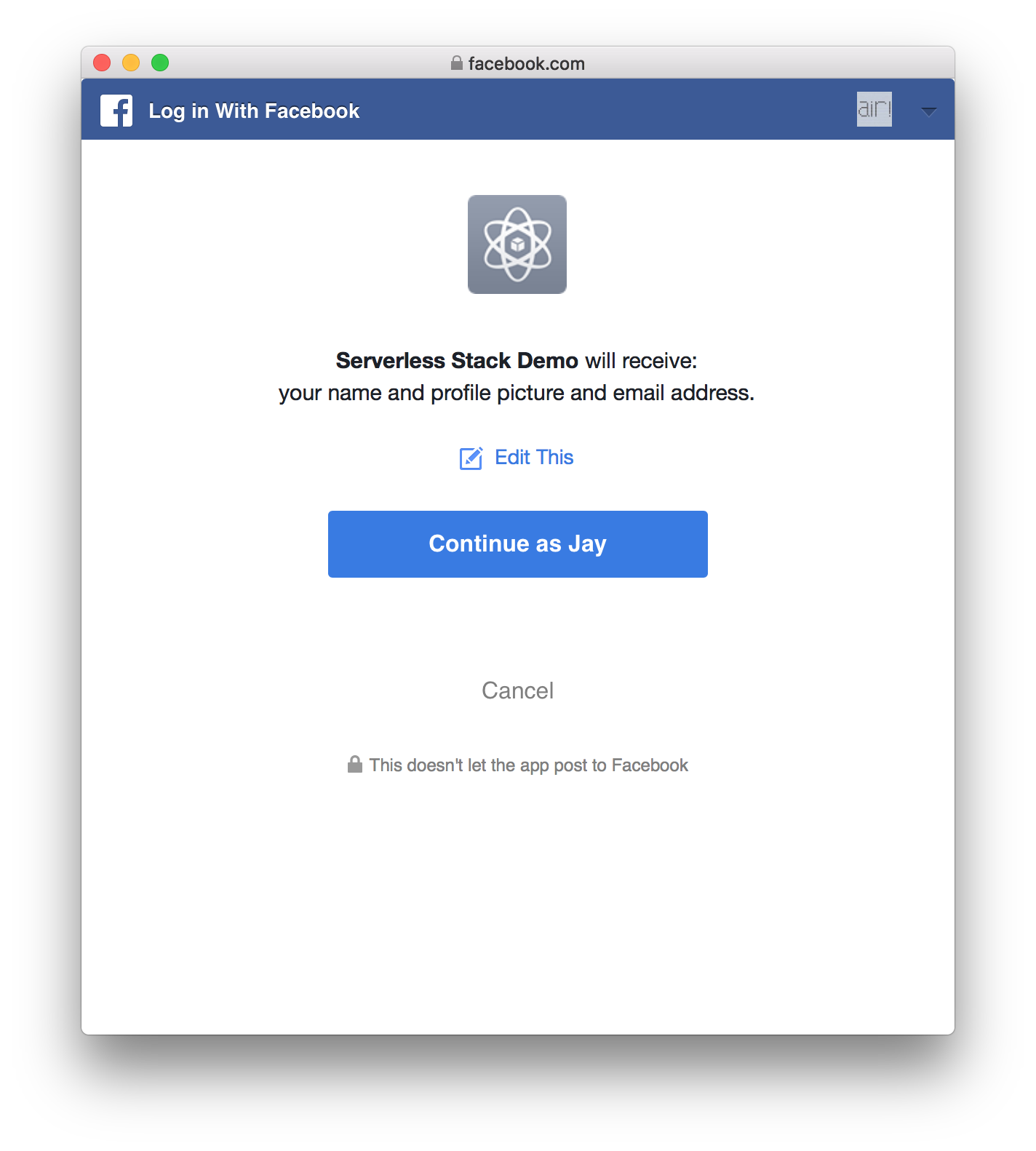 Facebook login dialog screenshot