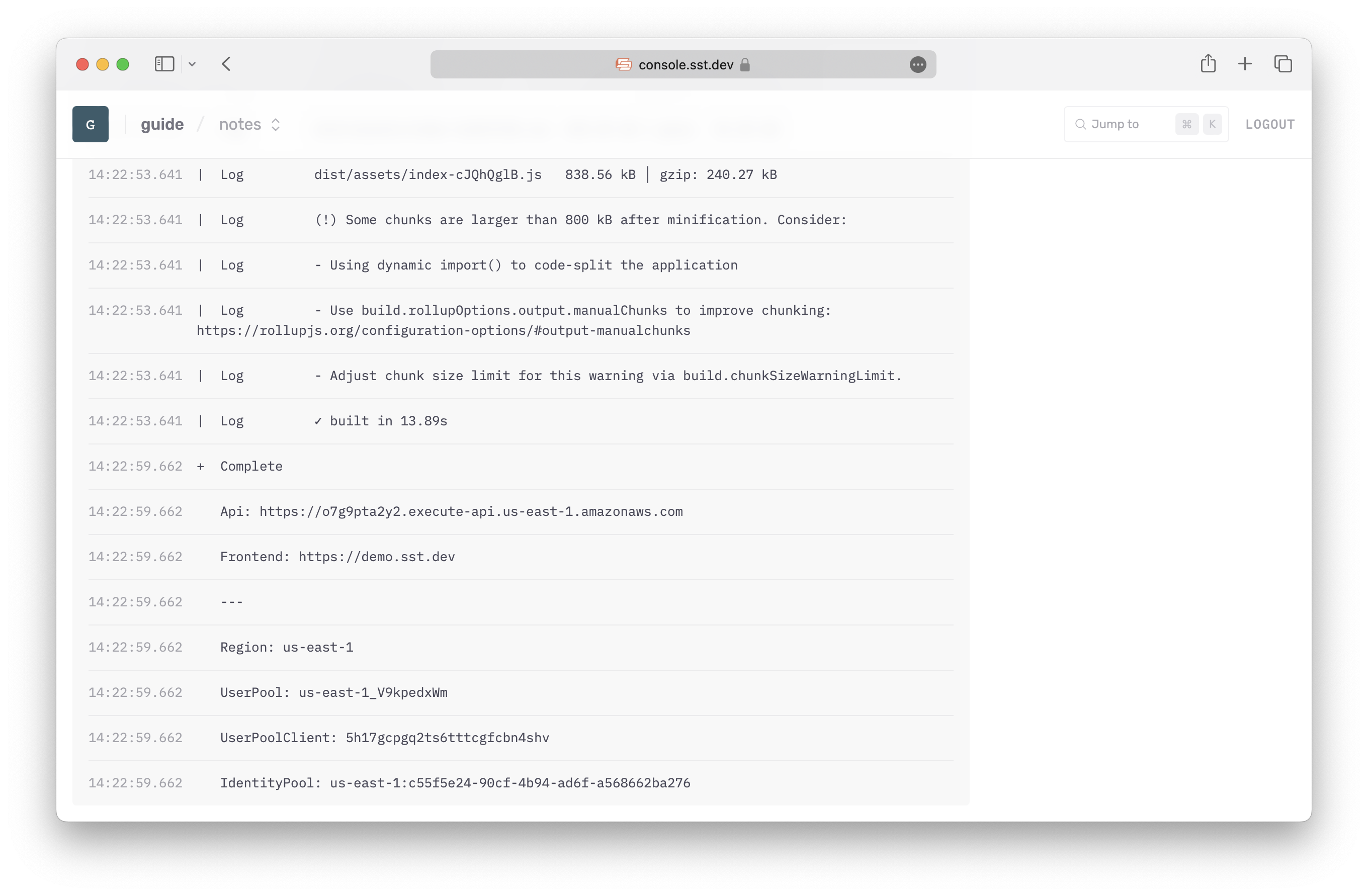 Prod build stack outputs